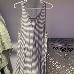 grey and white striped lace up tank top